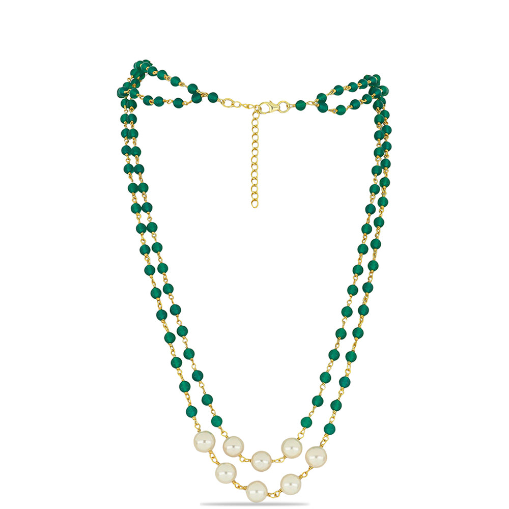 Collar de Plata Bañada en Oro con Jadeíta verde del Río Marsden y Perla de Agua Dulce 1 