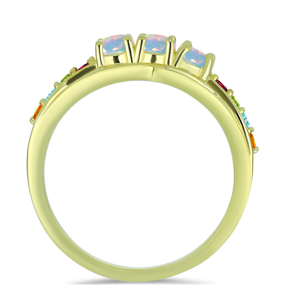 Anillo de Plata Bañada en Oro con Ópalo Welo y Chakra Turmalina 2 
