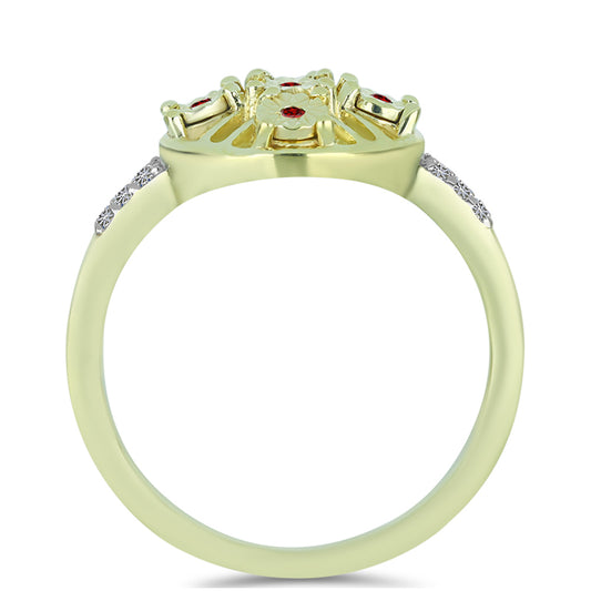 Anillo de Plata Bañada en Oro con Diamante Rojo y Diamante blanco