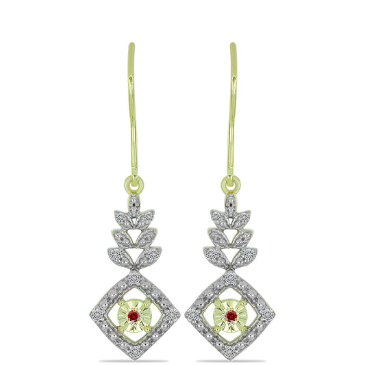 Pendientes de Plata Bañada en Oro con Diamante Rojo y Diamante blanco
