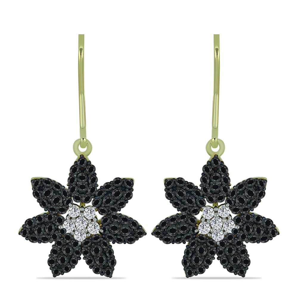 Pendientes de Plata Bañada en Oro con Obsidiana y Topacio Blanco
