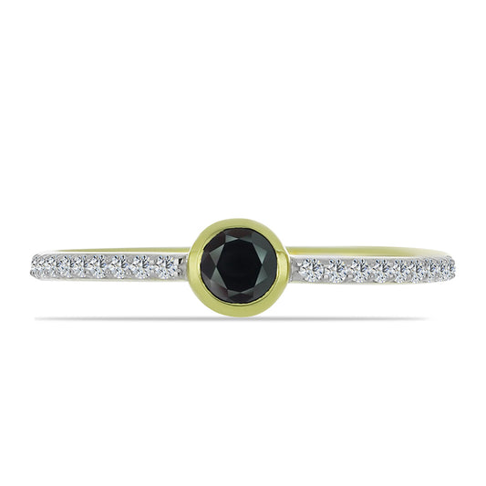 Anillo de Plata Bañada en Oro con Obsidiana y Topacio Blanco