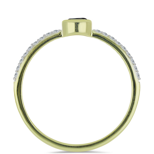 Anillo de Plata Bañada en Oro con Obsidiana y Topacio Blanco