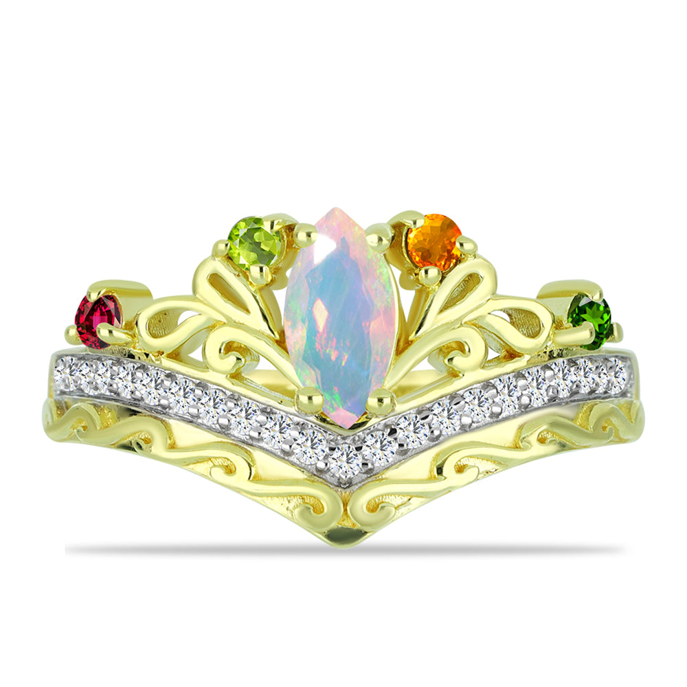 Anillo de Plata Bañada en Oro con Ópalo Welo y Chakra Turmalina 1 