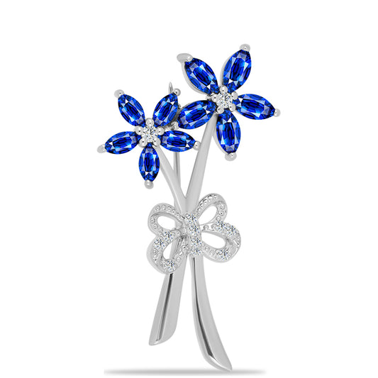 Broche de Plata con Zafiro Azul Australiano y Topacio Blanco