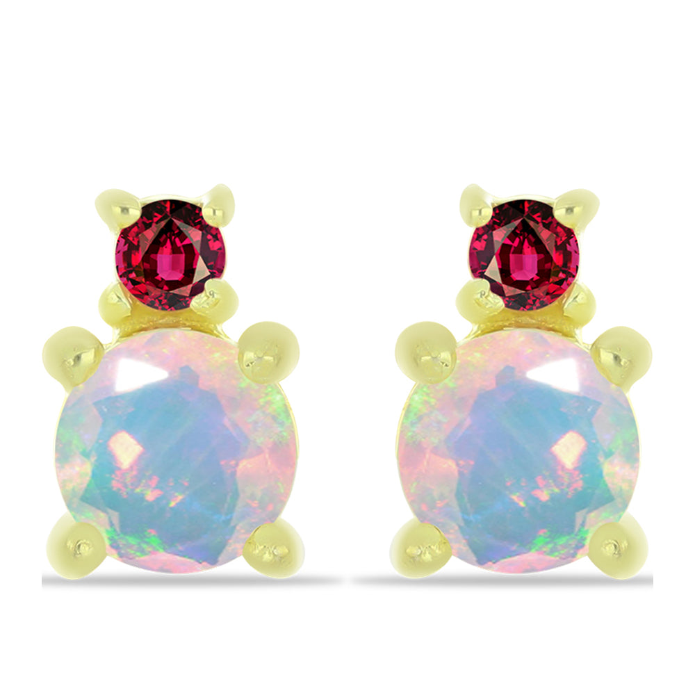 Pendientes de Plata Bañada en Oro con Ópalo Welo y Chakra Turmalina 1 