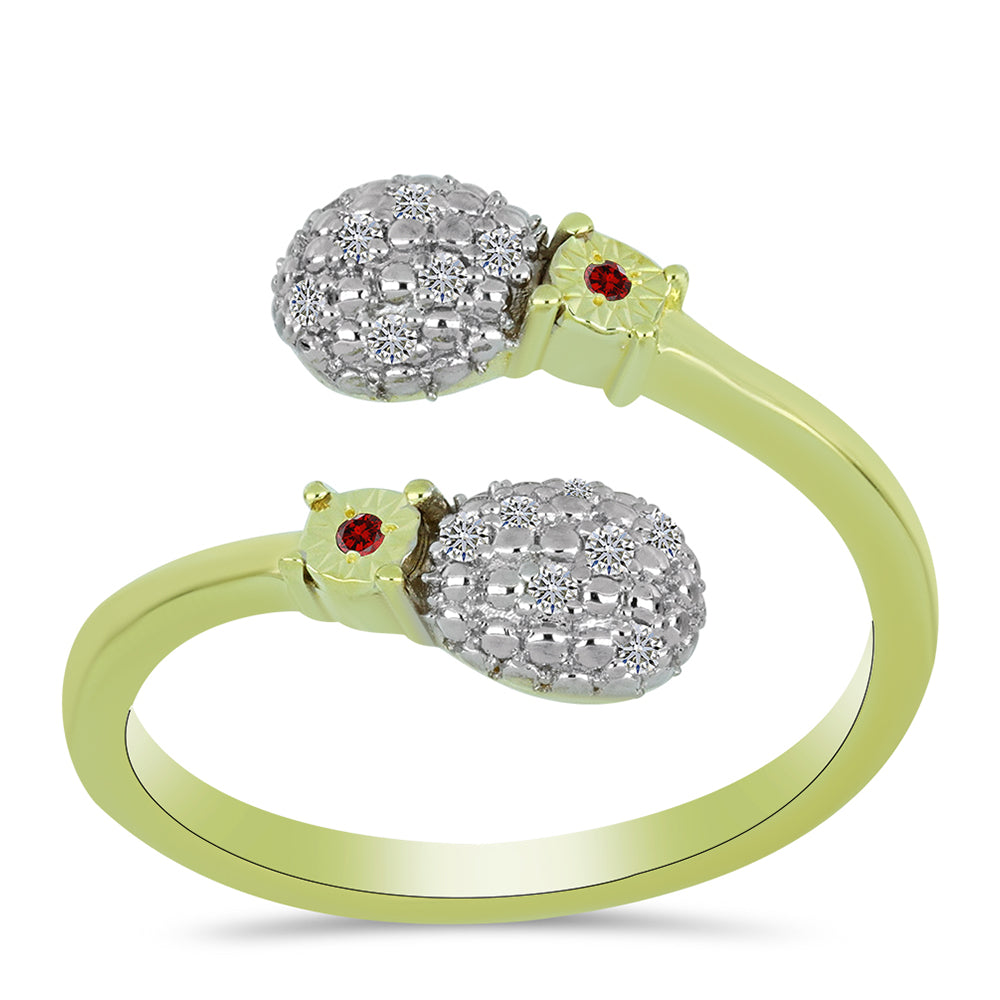 Anillo de Plata Bañada en Oro con Diamante Rojo y Diamante blanco