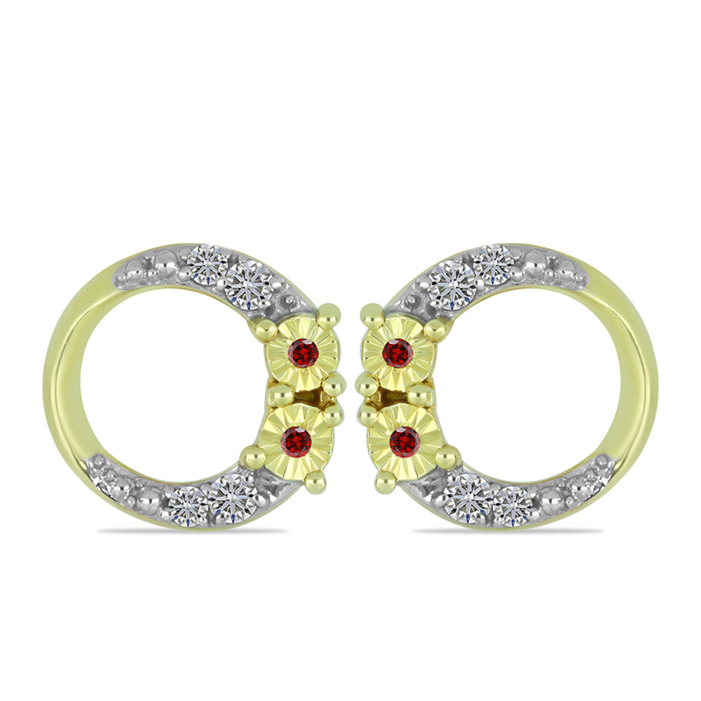 Pendientes de Plata Bañada en Oro con Diamante Rojo y Diamante blanco 1 