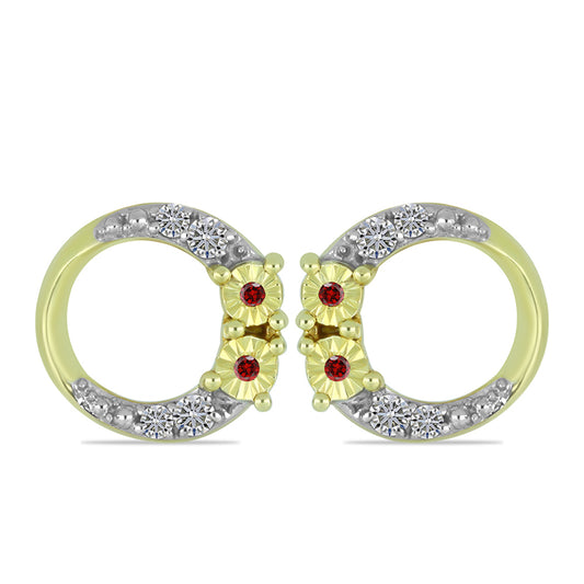 Pendientes de Plata Bañada en Oro con Diamante Rojo y Diamante blanco