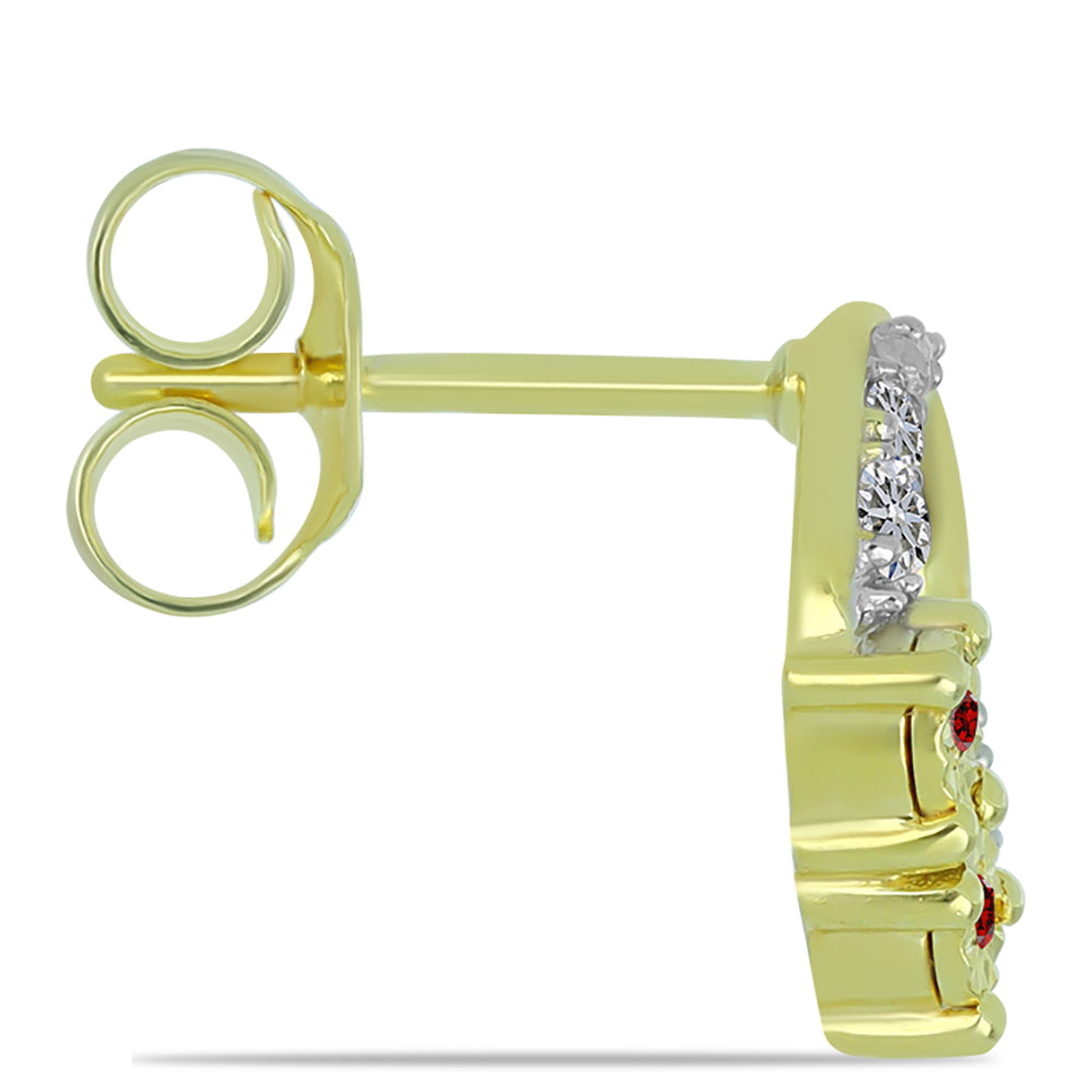 Pendientes de Plata Bañada en Oro con Diamante Rojo y Diamante blanco 2 