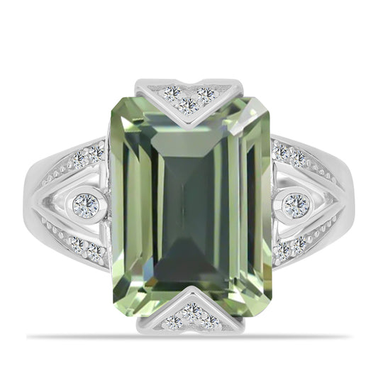 Anillo de Plata con Amatista Verde y Topacio Blanco