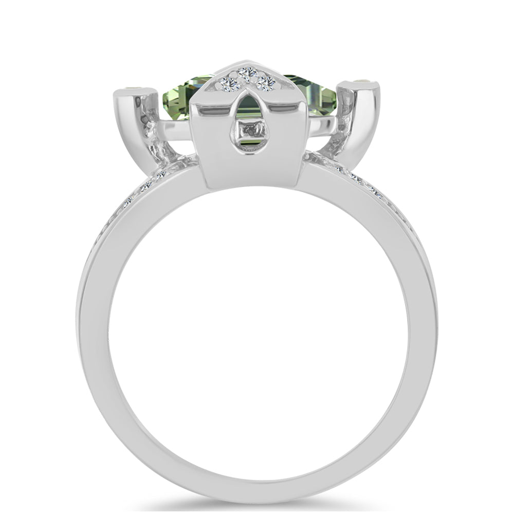 Anillo de Plata con Amatista Verde y Topacio Blanco