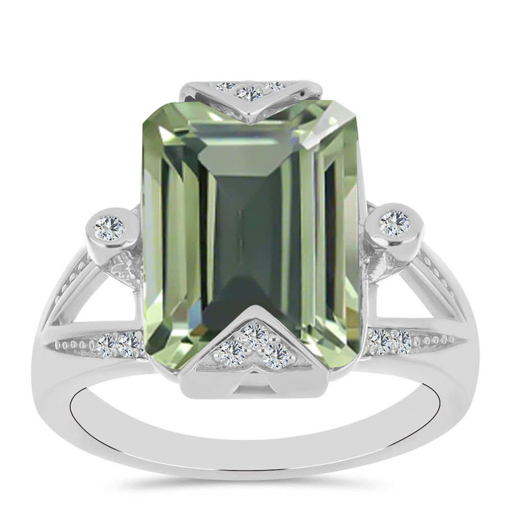 Anillo de Plata con Amatista Verde y Topacio Blanco 3 