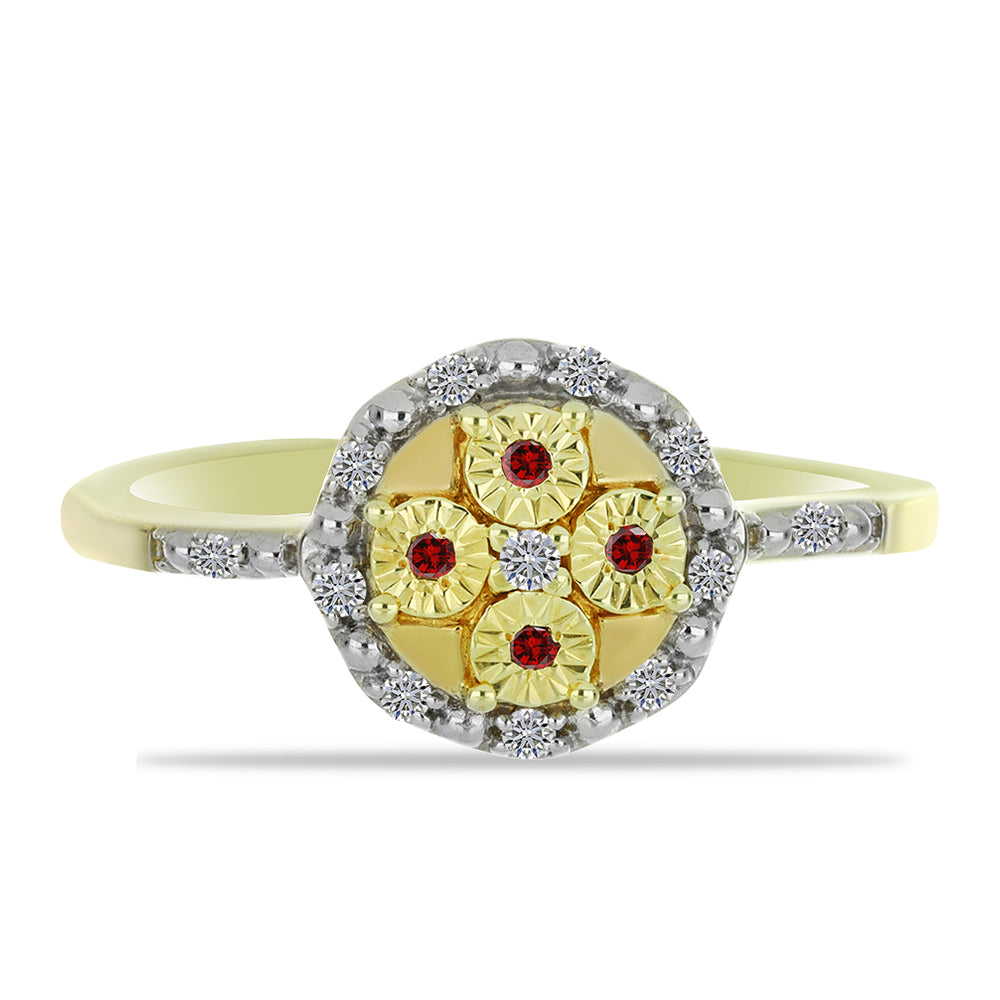 Anillo de Plata Bañada en Oro con Diamante Rojo y Diamante blanco 1 