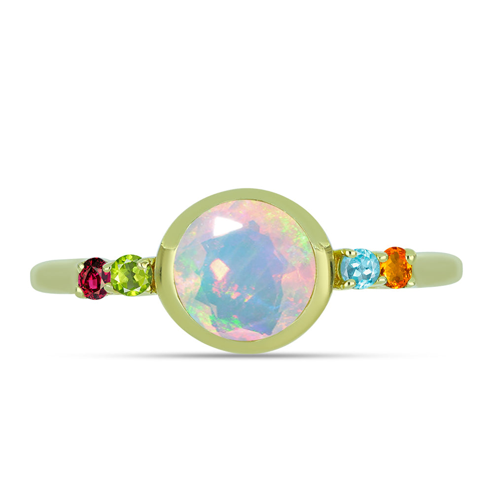 Anillo de Plata Bañada en Oro con Ópalo Welo y Chakra Turmalina 1 