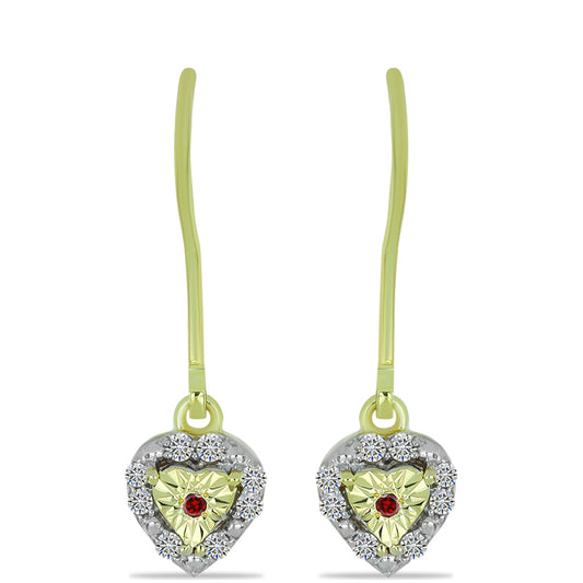 Pendientes de Plata Bañada en Oro con Diamante Rojo y Diamante blanco