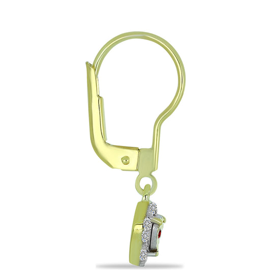 Pendientes de Plata Bañada en Oro con Diamante Rojo y Diamante blanco