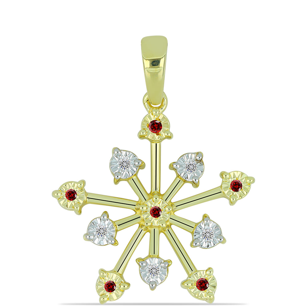 Colgante de Plata Bañada en Oro con Diamante Rojo y Diamante blanco 1 