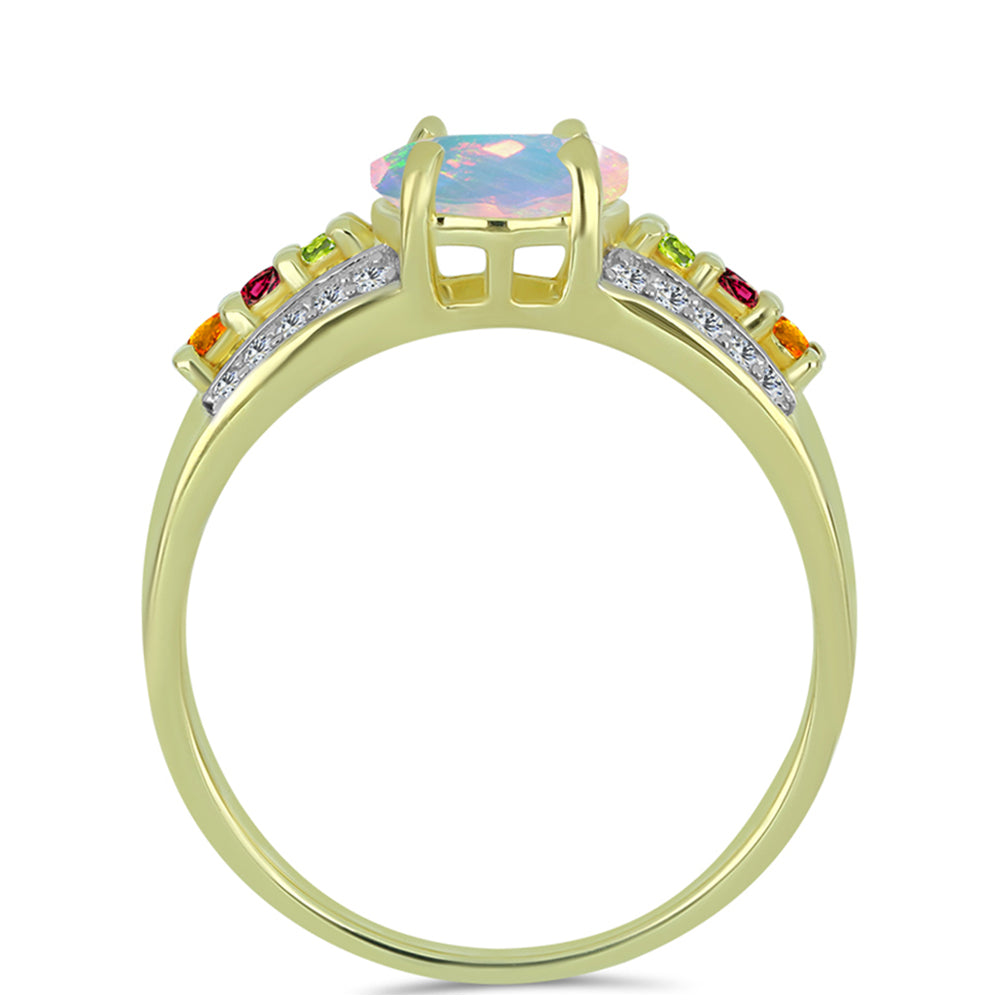 Anillo de Plata Bañada en Oro con Ópalo Welo y Chakra Turmalina 3 