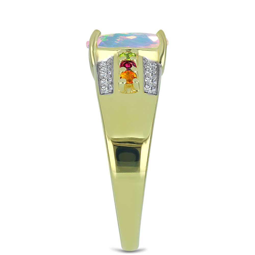 Anillo de Plata Bañada en Oro con Ópalo Welo y Chakra Turmalina 4 