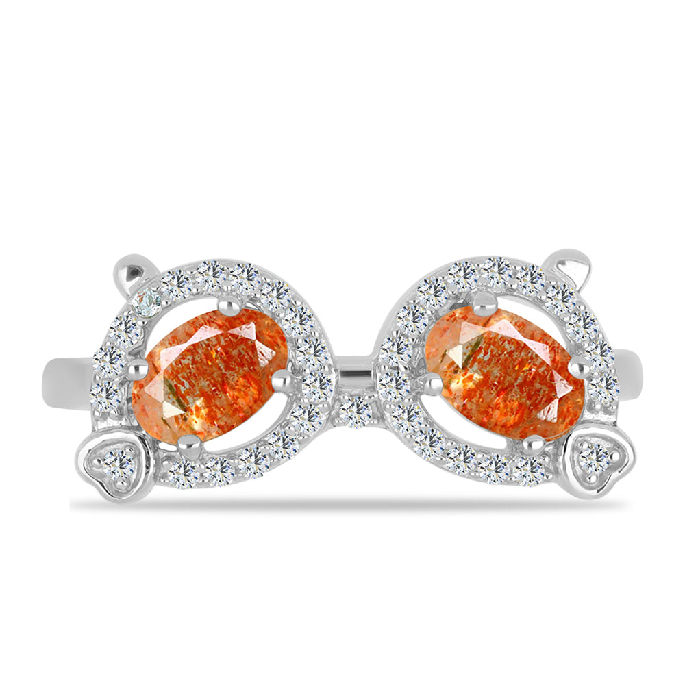 Anillo de Plata con Piedra Solar de Oregon y Topacio Blanco 1 