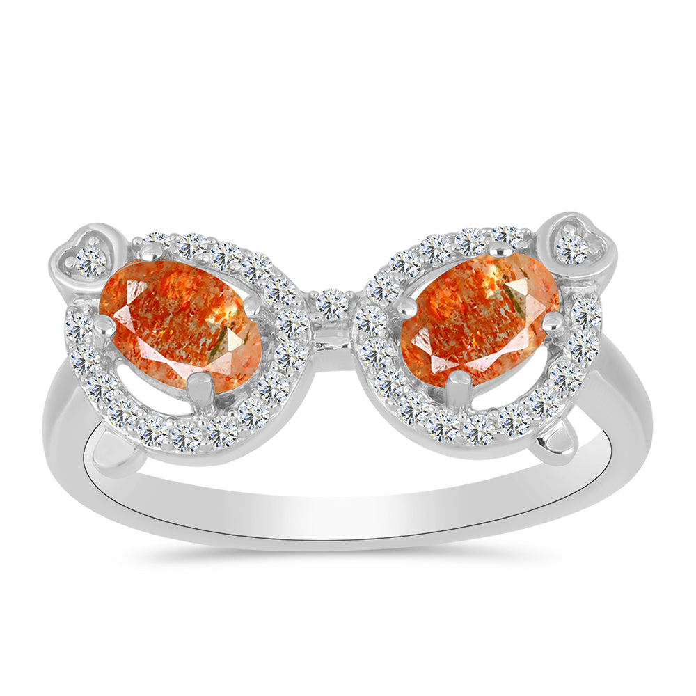 Anillo de Plata con Piedra Solar de Oregon y Topacio Blanco