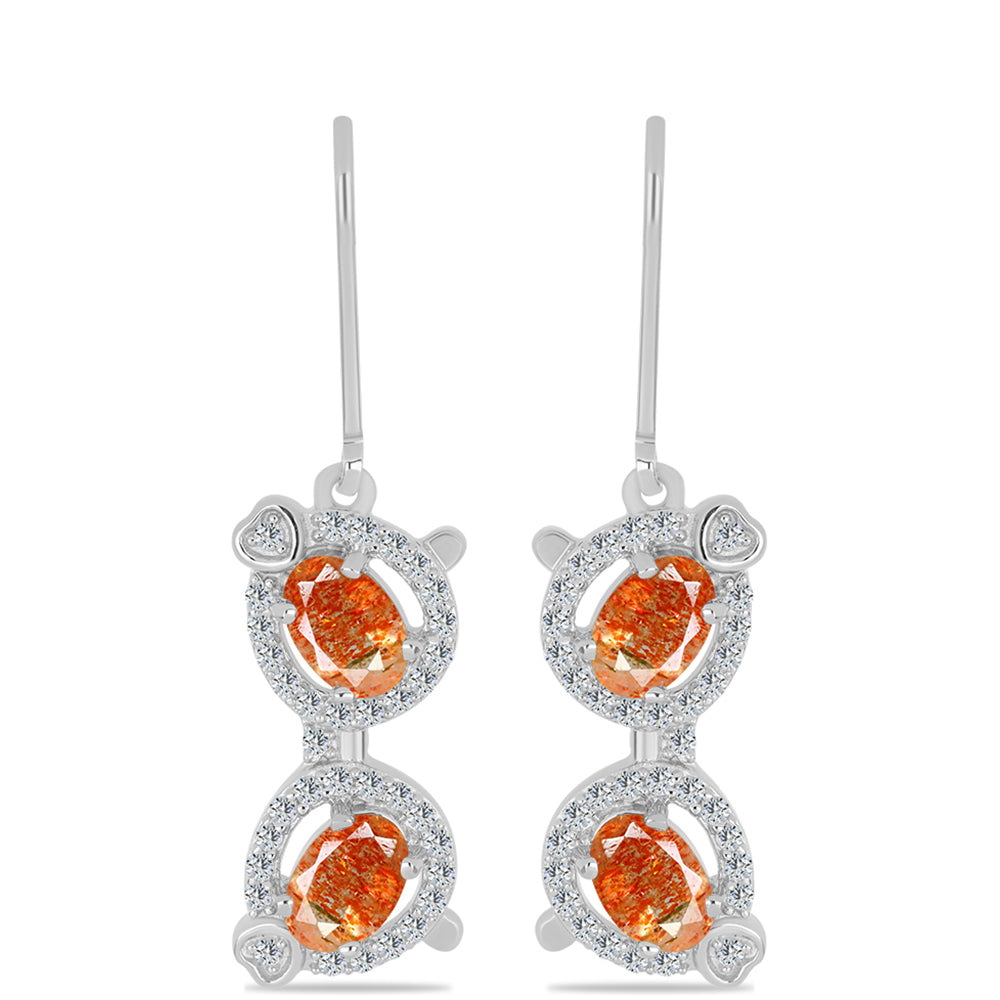 Pendientes de Plata con Piedra Solar de Oregon y Topacio Blanco 1 
