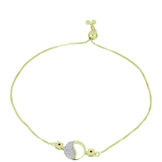 Pulsera de Plata Bañada en Oro con Diamante Rojo y Diamante blanco