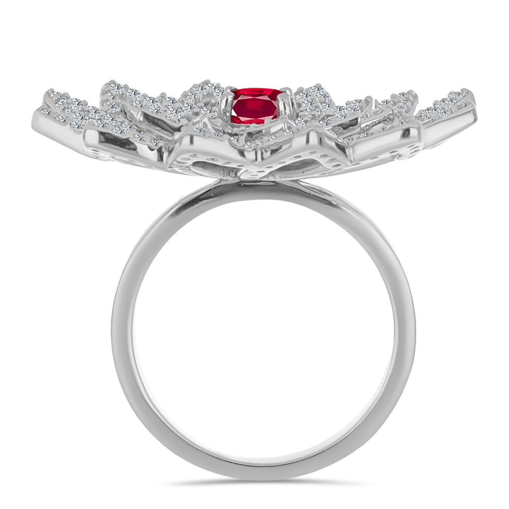 Anillo de Plata con Rubí de Madagascar y Topacio Blanco 2 