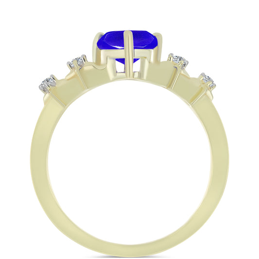 Anillo de Plata Bañada en Oro con Ágata azul y Topacio Blanco