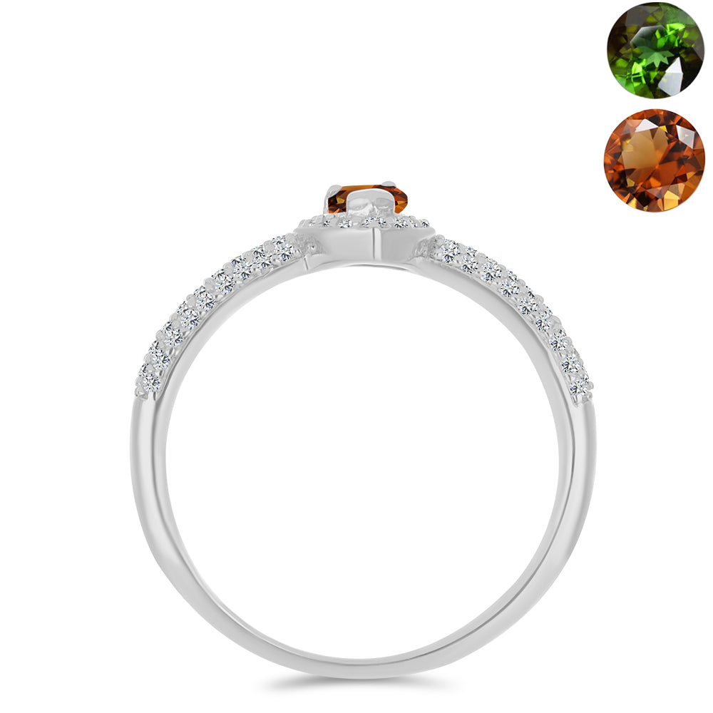 Anillo de Plata con Zultanita de Anatolia certificado y cultivado en laboratorio y Topacio Blanco 2 