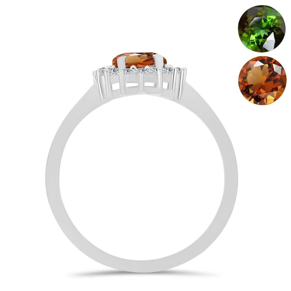 Anillo de Plata con Zultanita de Anatolia certificado y cultivado en laboratorio y Topacio Blanco 2 