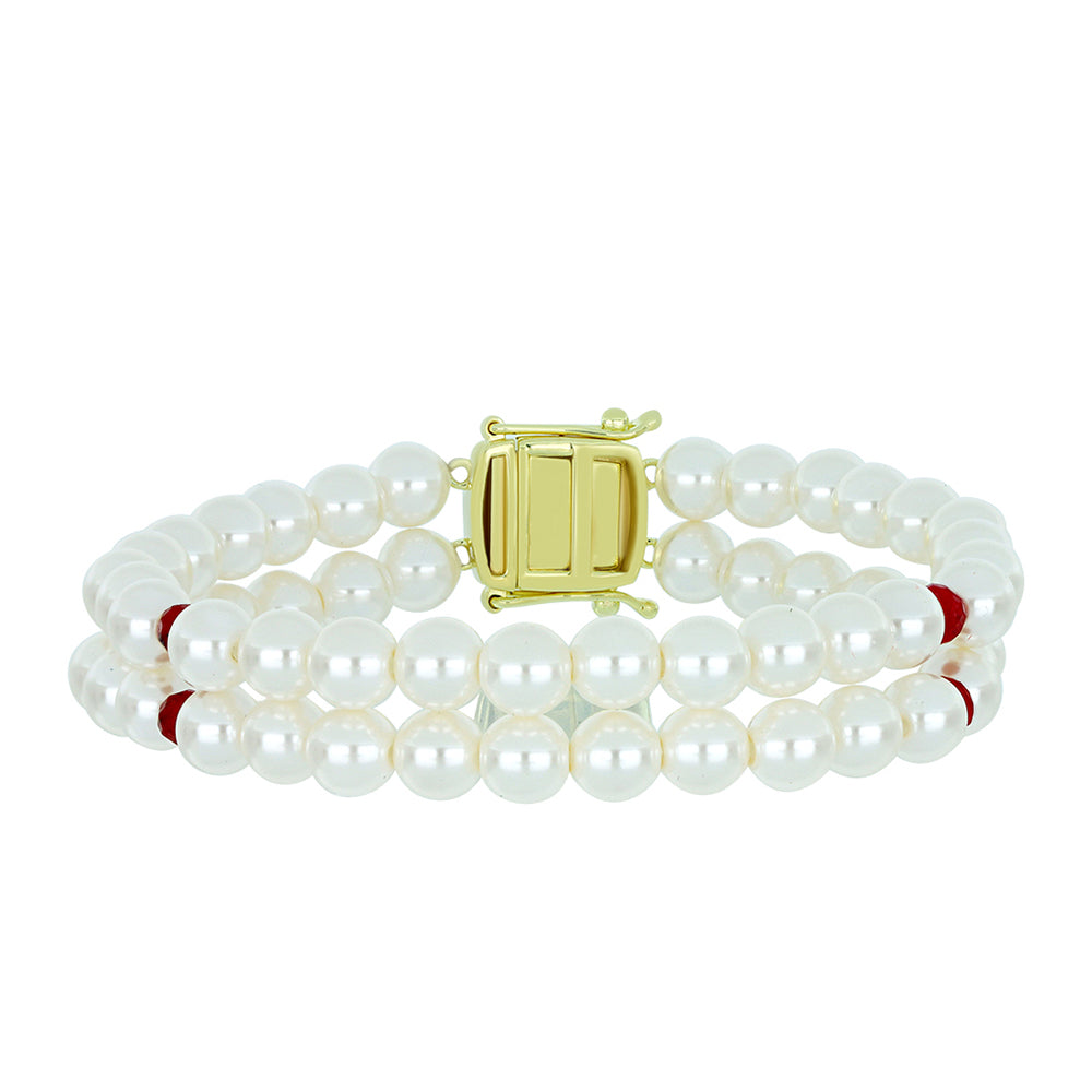 Pulsera de Plata Bañada en Oro con Perla de Agua Dulce y Rubí de Madagascar 2 