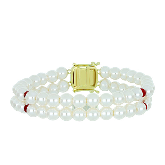 Pulsera de Plata Bañada en Oro con Perla de Agua Dulce y Rubí de Madagascar