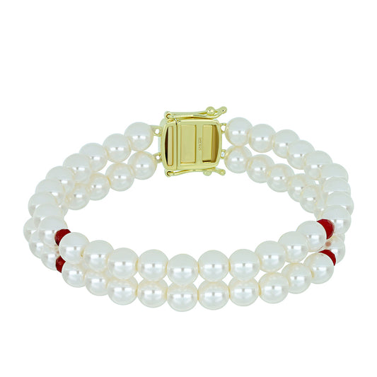 Pulsera de Plata Bañada en Oro con Perla de Agua Dulce y Rubí de Madagascar