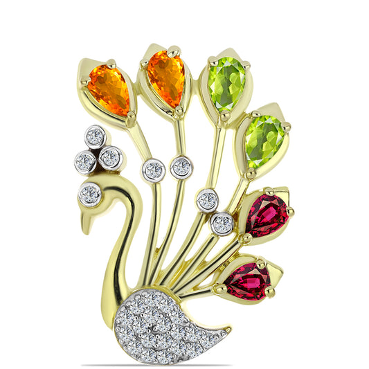 Broche de Plata Bañada en Oro con Chakra Turmalina y Topacio Blanco