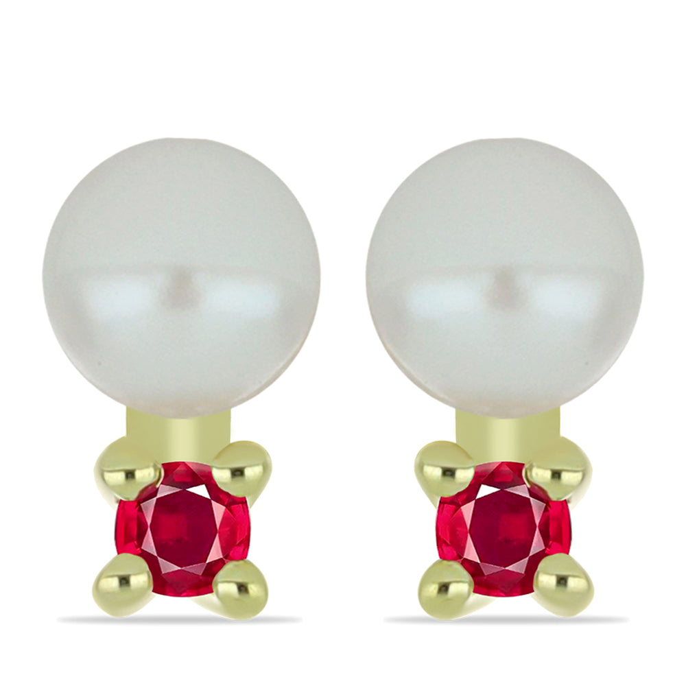 Conjunto de Plata Bañada en Oro con Perla de Agua Dulce y Rubí de Madagascar ( Collar +Pendientes ) 3 