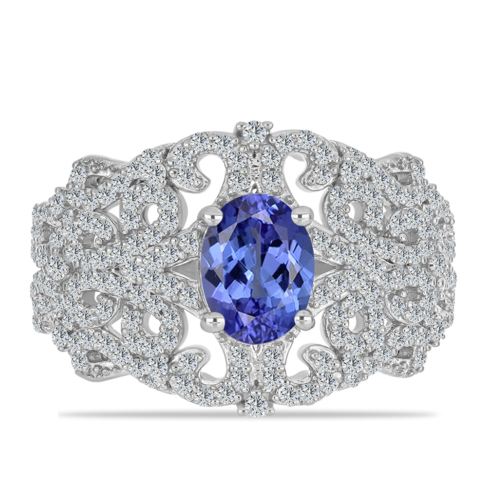 Anillo de Plata con Tanzanita y Topacio Blanco