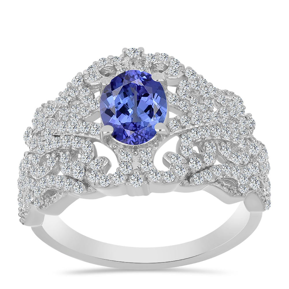 Anillo de Plata con Tanzanita y Topacio Blanco