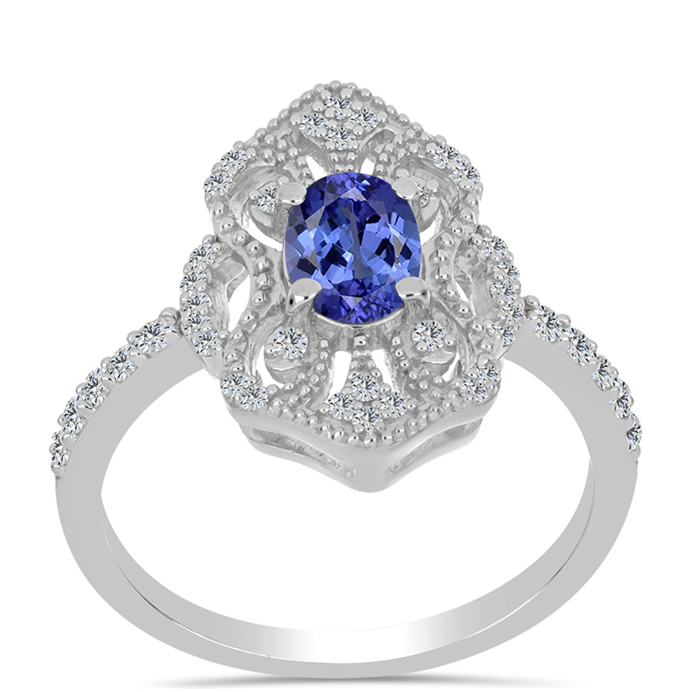 Anillo de Plata con Tanzanita y Topacio Blanco