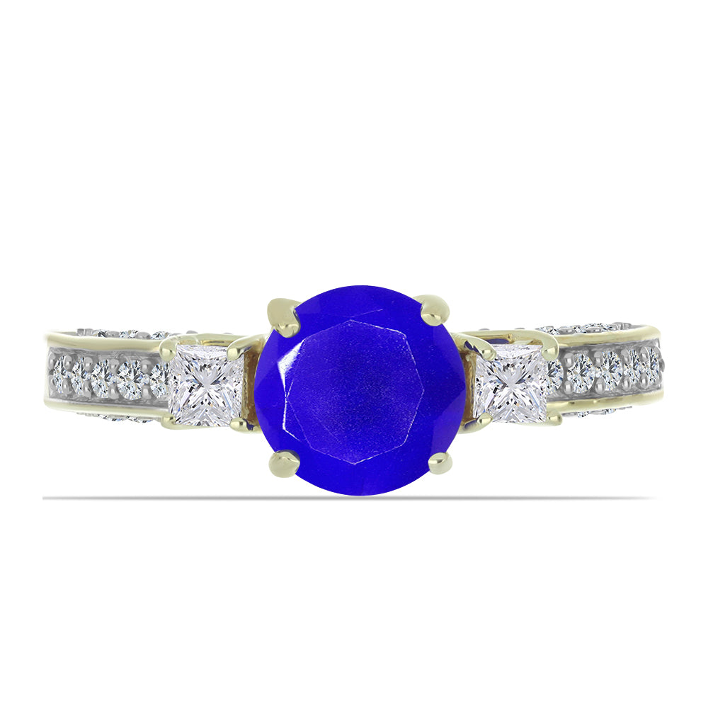 Anillo de Plata Bañada en Oro con Ágata azul y Topacio Blanco 2 