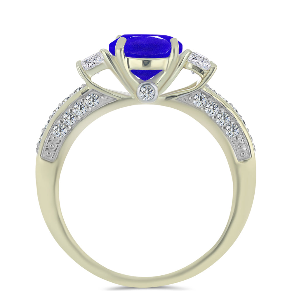 Anillo de Plata Bañada en Oro con Ágata azul y Topacio Blanco