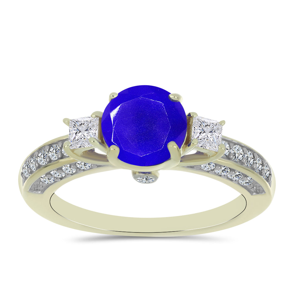 Anillo de Plata Bañada en Oro con Ágata azul y Topacio Blanco 1 