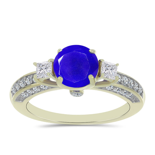 Anillo de Plata Bañada en Oro con Ágata azul y Topacio Blanco