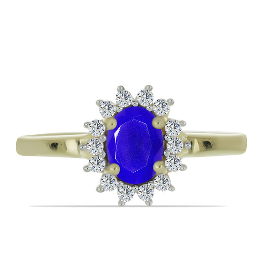 Anillo de Plata Bañada en Oro con Ágata azul y Topacio Blanco