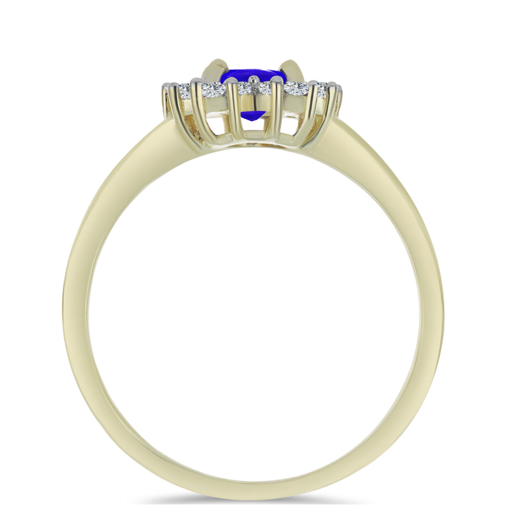 Anillo de Plata Bañada en Oro con Ágata azul y Topacio Blanco