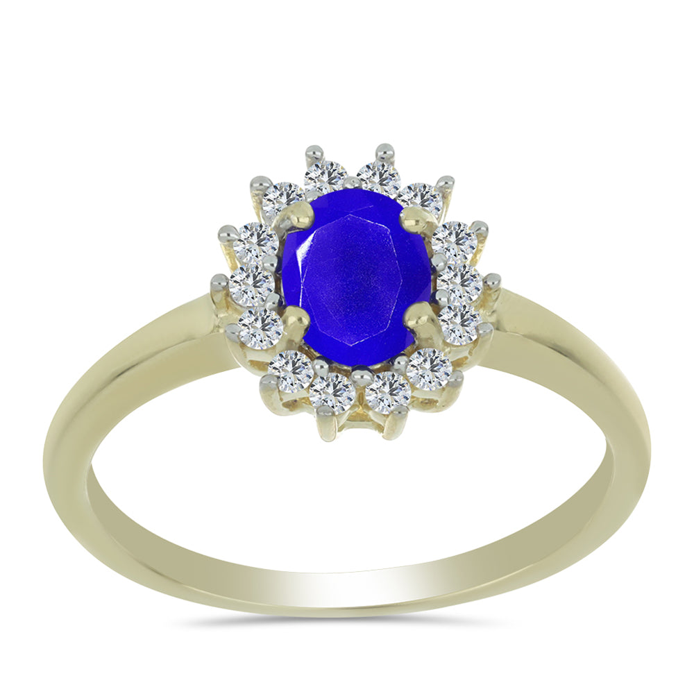 Anillo de Plata Bañada en Oro con Ágata azul y Topacio Blanco 3 