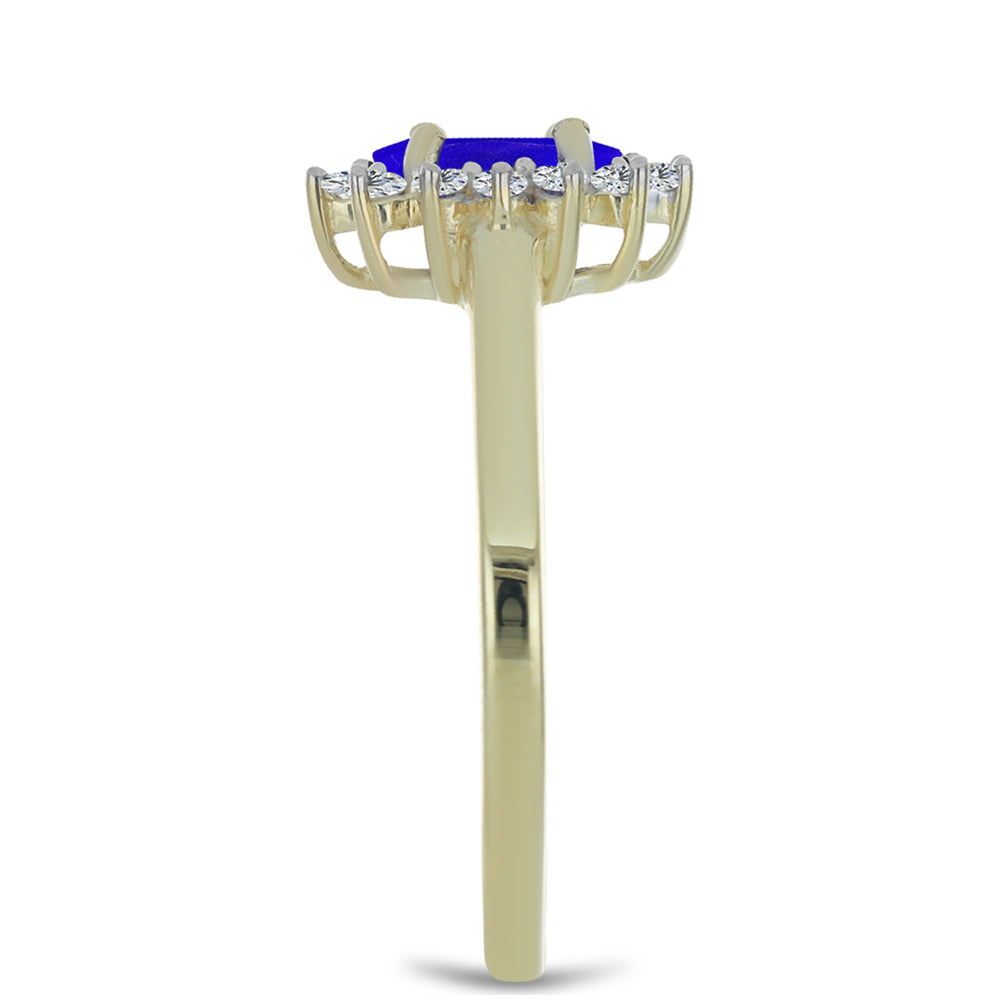 Anillo de Plata Bañada en Oro con Ágata azul y Topacio Blanco 4 