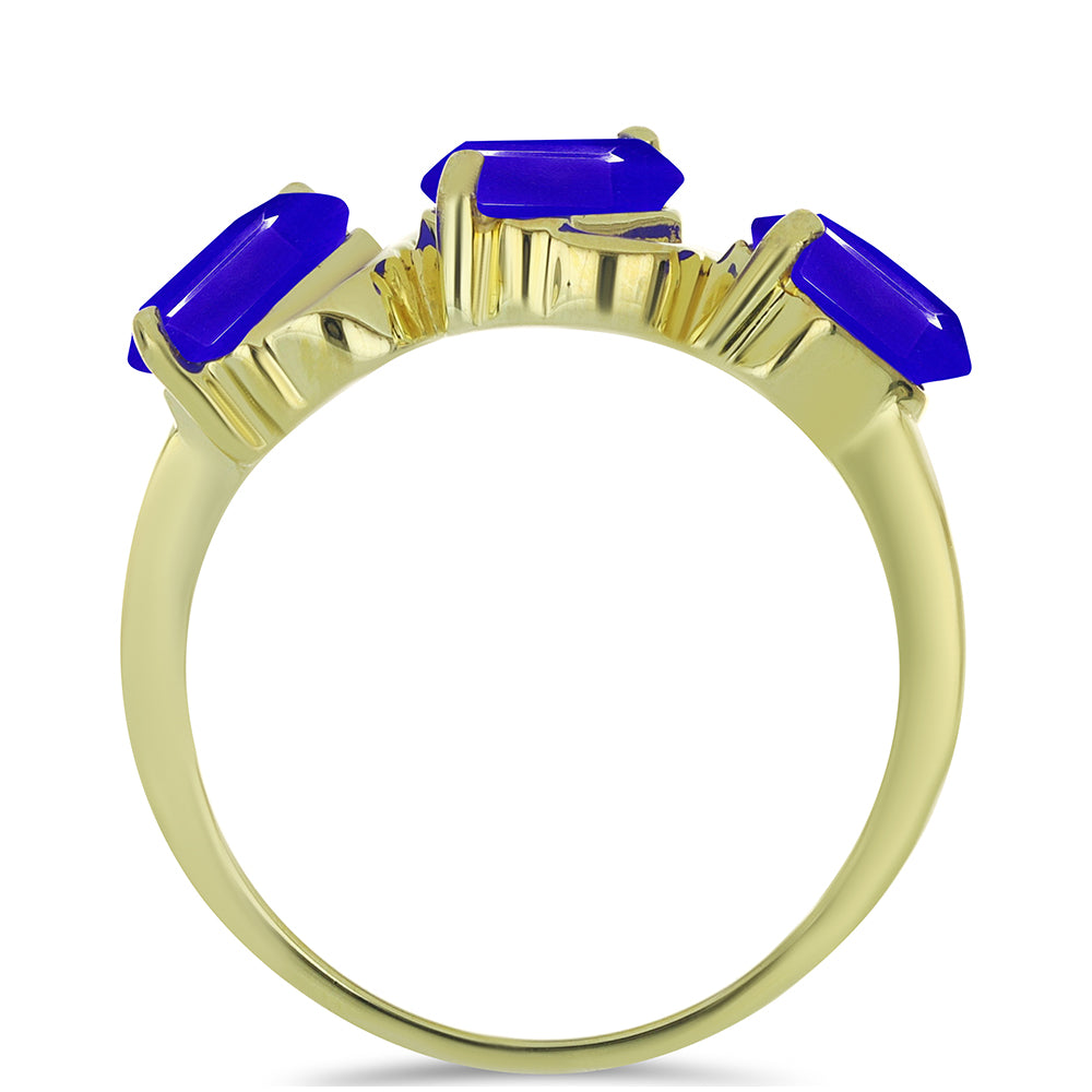 Anillo de Plata Bañada en Oro con Ágata azul