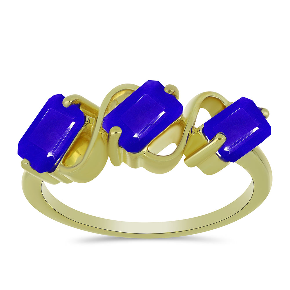 Anillo de Plata Bañada en Oro con Ágata azul 3 